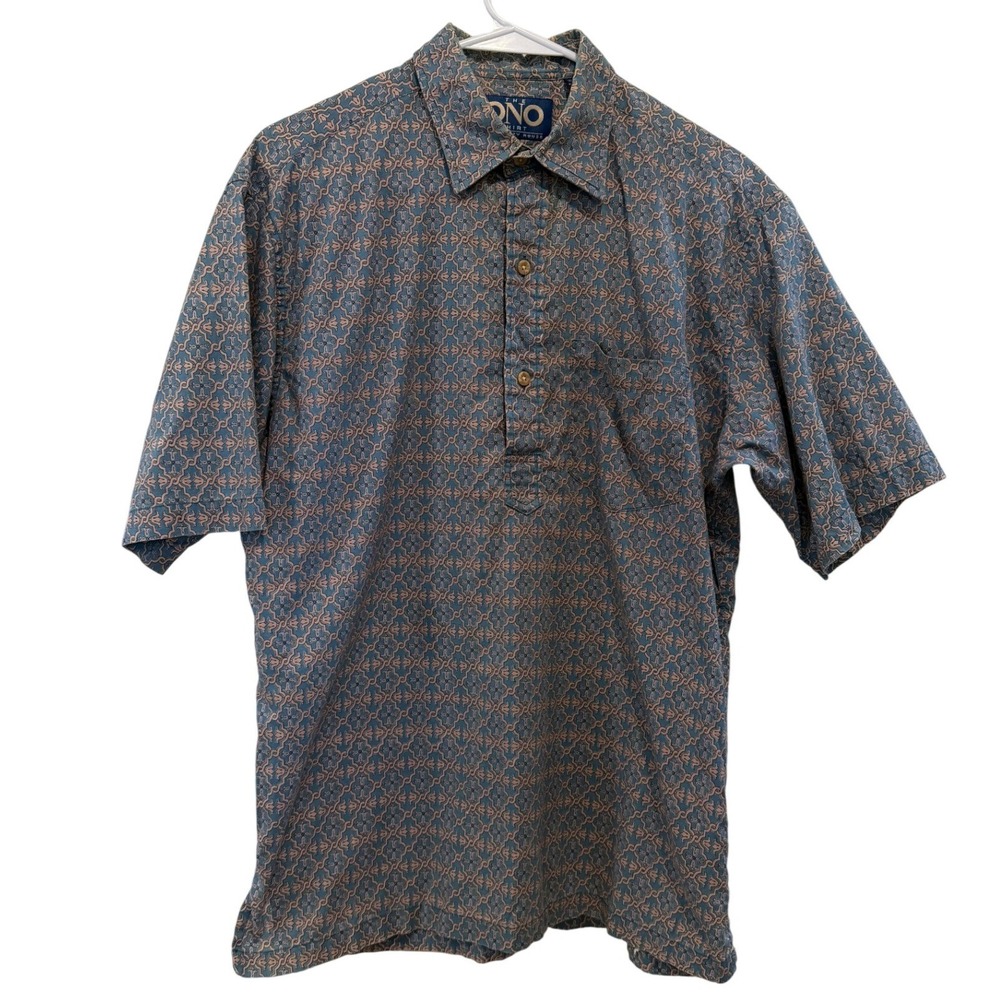 Vintage The Ono Shirt Liberty House Mens Medium Blue Geometric Popover Shirt